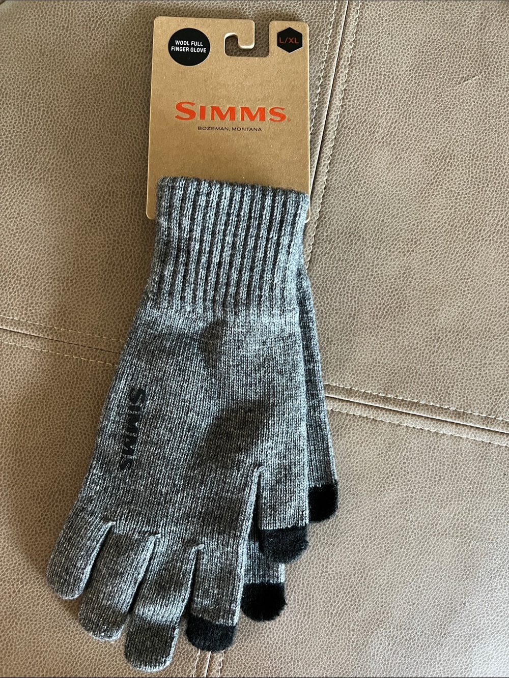 Simms Gray Wool Full-Finger Men’s Gloves NWT